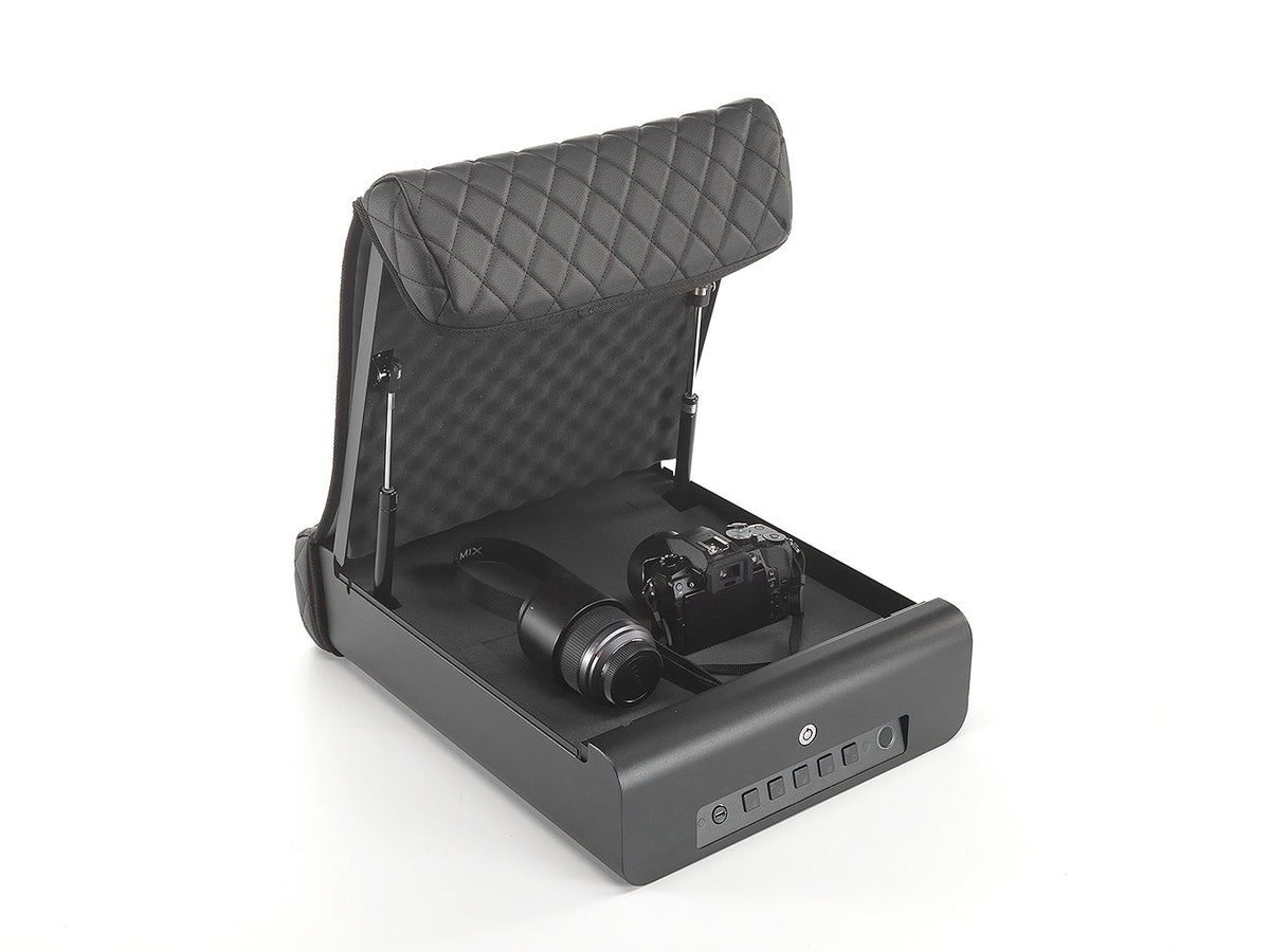 Black electronic device with a transparent cover on a white background