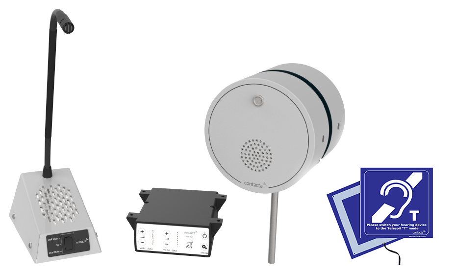 Contacta STS-K021 kit: gooseneck staff microphone unit and all-in-one glass-mounted customer speaker and microphone puck