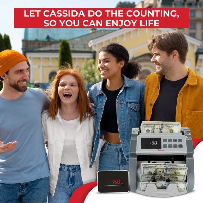 Cassida marketing lifestyle image of three friends laughing with the tagline Let Cassida Do the Counting So You Can Enjoy Life