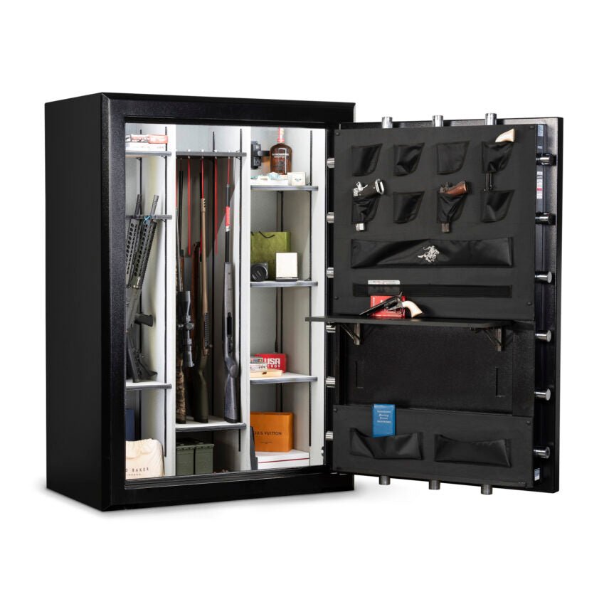 Winchester Legacy 62 Black loaded with long guns in GunStiXX vertical storage and a stocked door organizer with handguns