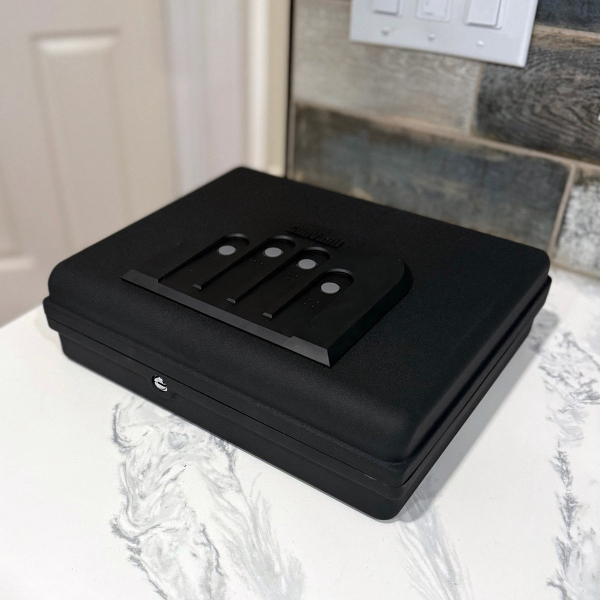 GunVault MV1050-19 MicroVault XL Quick Access Handgun Safe Closed on Desk