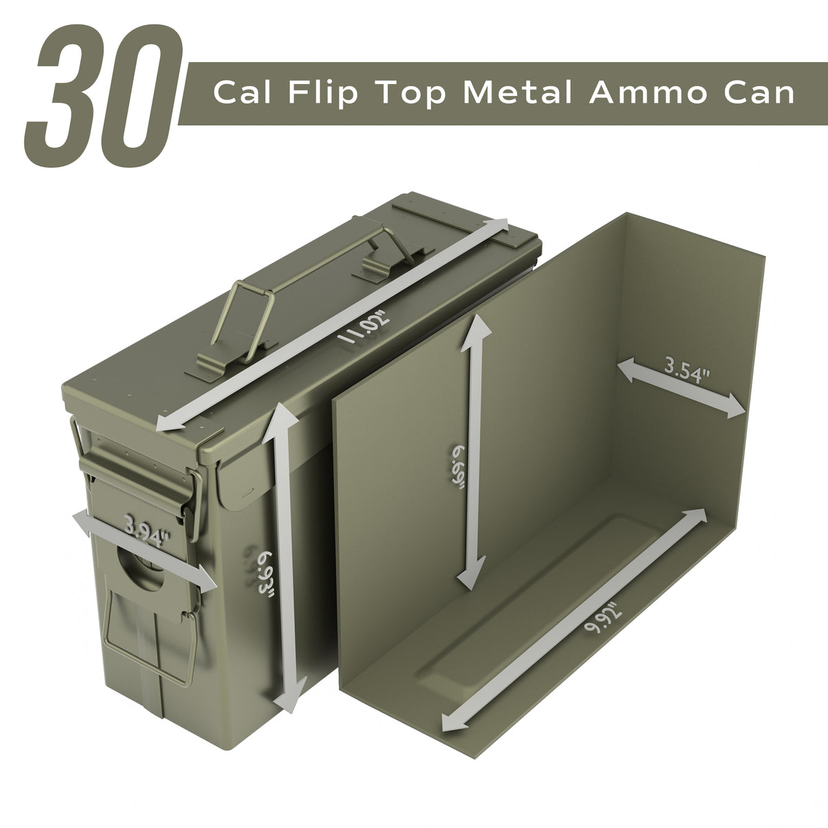 RPNB Metal Ammo Can .30 Cal, Military Heavy Gauge Steel Water Resistant Ammo Box for Handgun Ammo Storage