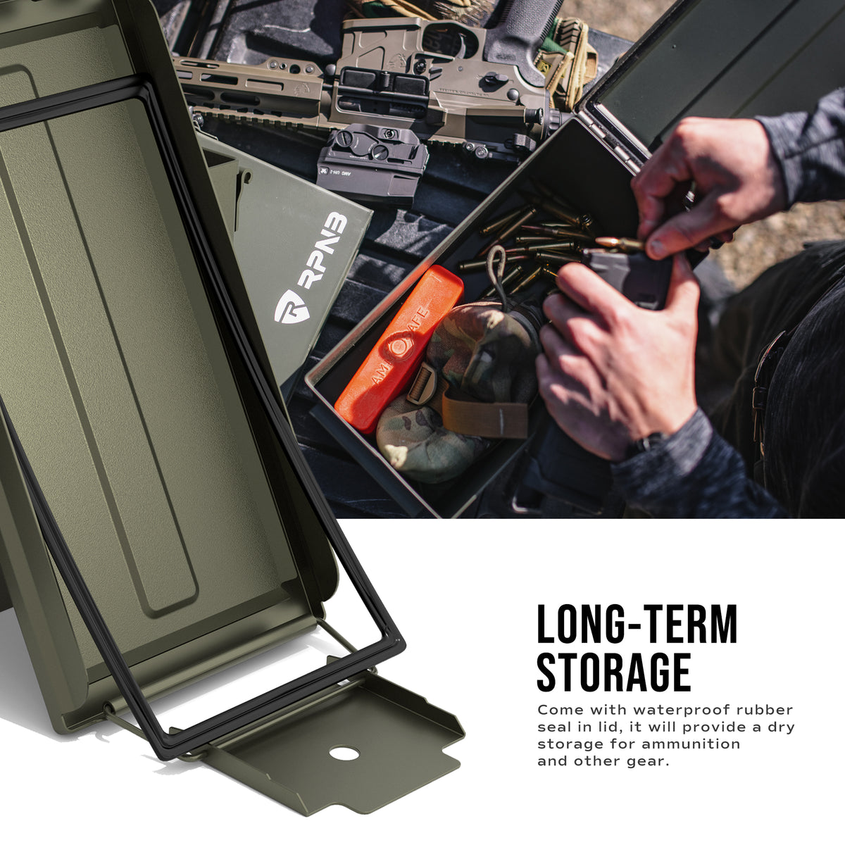 RPNB AM192 Metal Ammo Can .50 Cal Military Heavy Gauge Water Resistant Ammo Box Long-Term Storage
