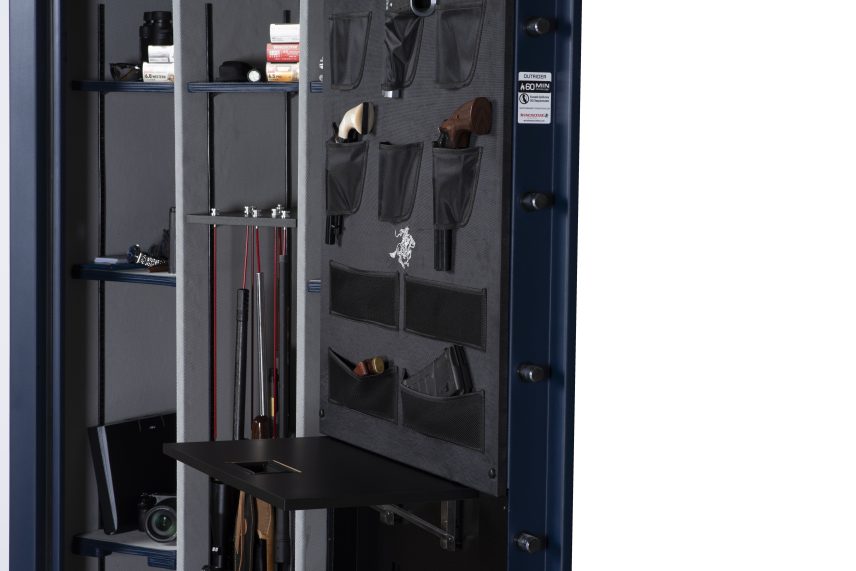 Side view of the Winchester Outrider 41 retractable Utility Shelf extended for in-safe inspection and gear work