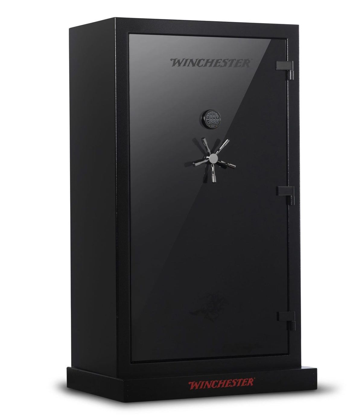 Winchester Ranger 44 Stealth Black closed, high-gloss black door with matte Winchester logo and 5-spoke chrome handle