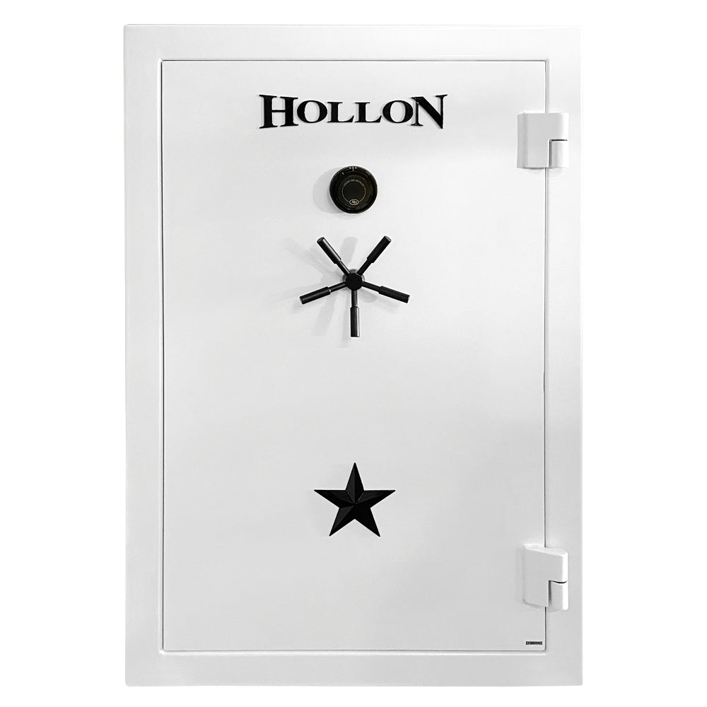 Hollon RG-39 Republic 39 gun safe in white with mechanical combination dial and 5-spoke black handle, front view