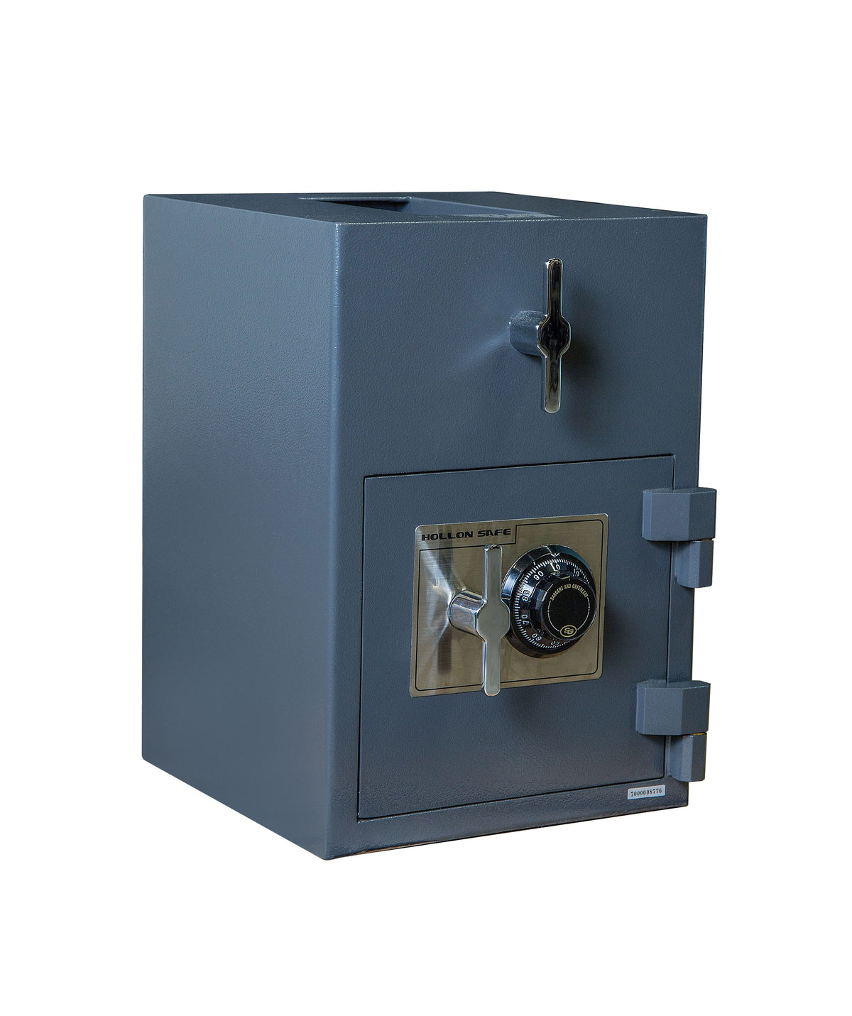 Hollon RH-2014C rotary hopper depository safe closed, charcoal gray body with top drop hopper and S&G Group 2 dial lock