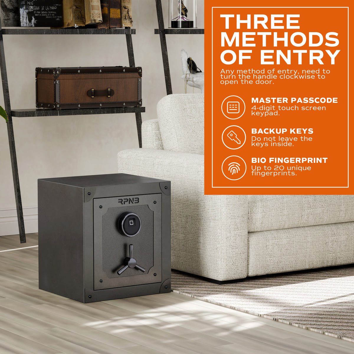 RPNB RPFV45 Large Home Retro Style Biometric Safe with Jewelry Drawer Three Methods of Entry