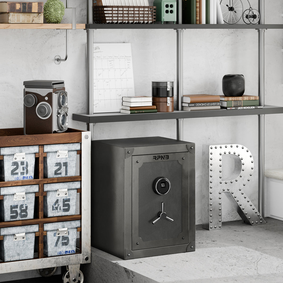 RPNB RPFV60 Large Home Retro Style Biometric Safe with Jewelry Drawer Installed under shelf