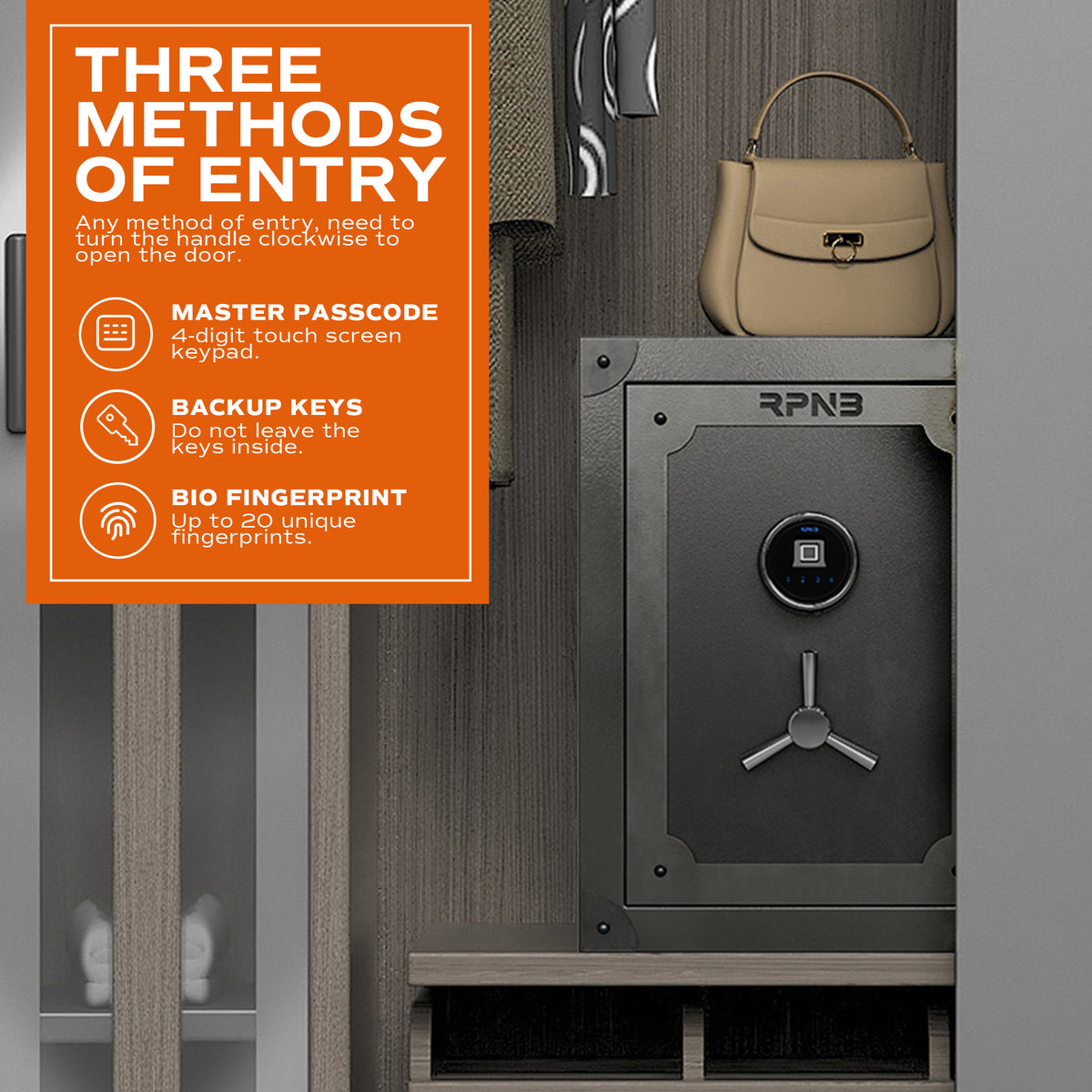 RPNB RPFV60 Large Home Retro Style Biometric Safe with Jewelry Drawer Three Methods of Entry