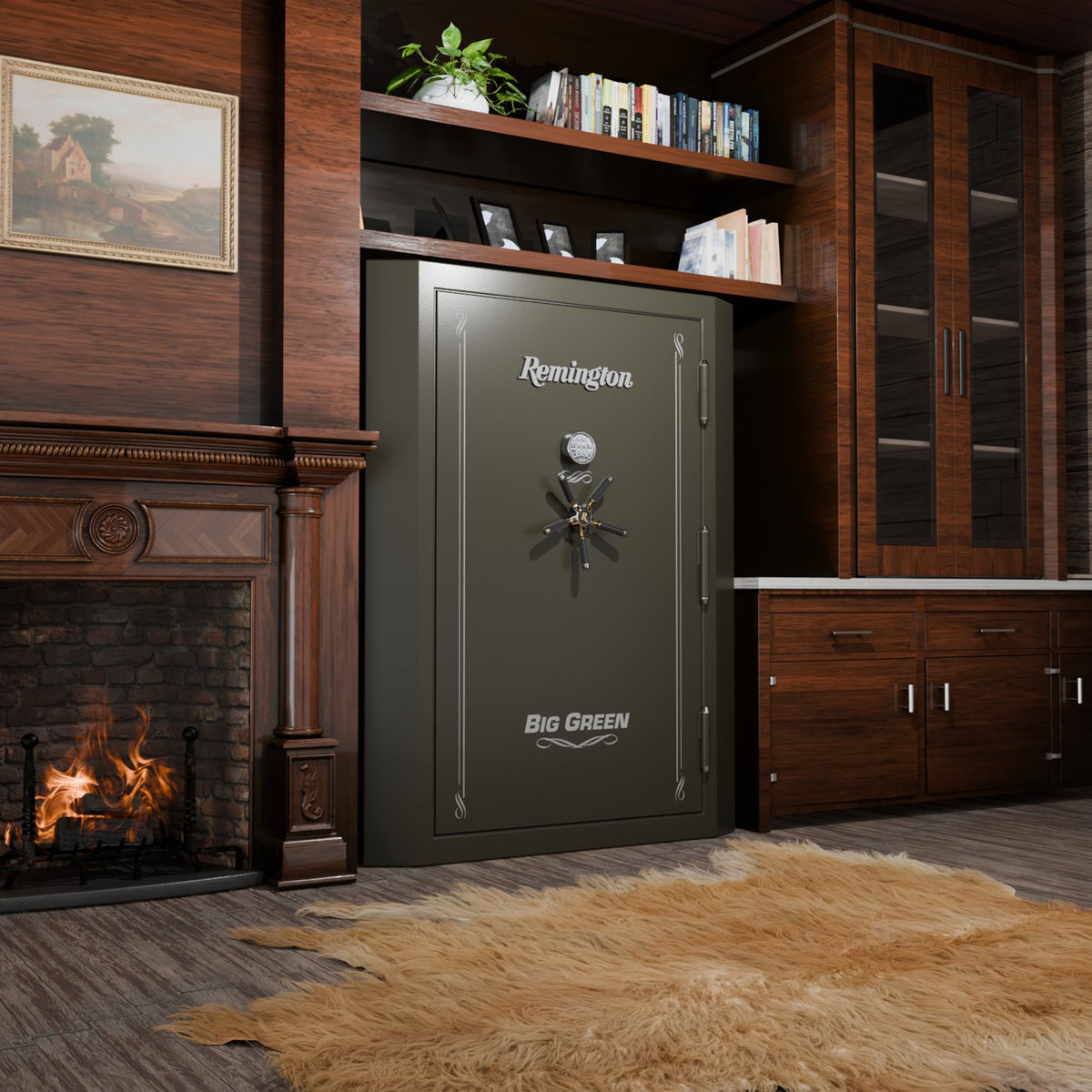 Remington SAR6268-BG Big Green 60 Gun Safe Installed next to Fireplace