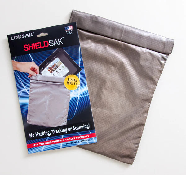 LOKSAK ShieldSak packaging with text and image of a phone and tablet.