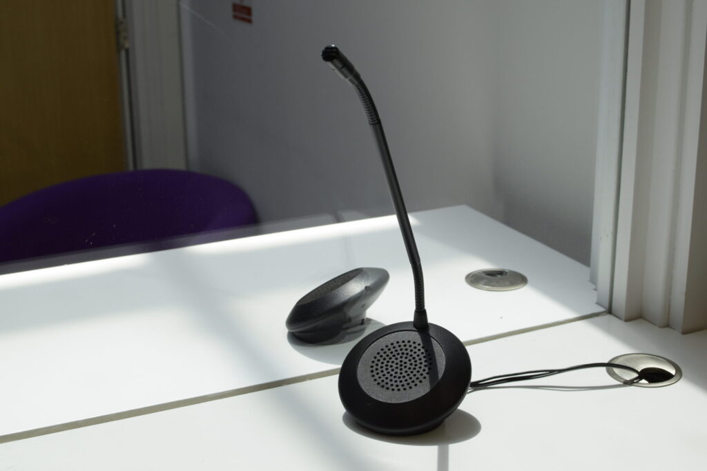 Contacta STS-K071 Speaker and Microphone Pod System on counter closeup