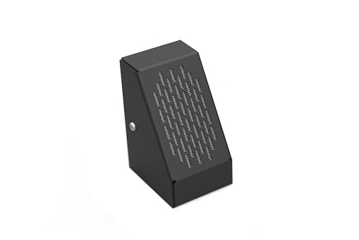 Contacta STS-S60 surface-mounted customer speaker in black powder coat with angled wedge enclosure and front speaker grille