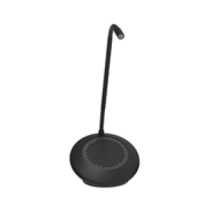 Contacta STS-SU2 staff pod in black with cardioid gooseneck microphone, round base, and freestanding or surface mount design