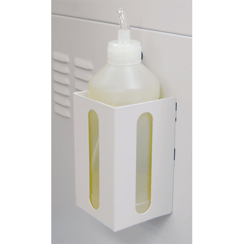 Formax FD-8714HS EvenFlow Automatic Oiling System oil bottle in side-mount holder, providing continuous lubrication to the cutting head for extended cutter life