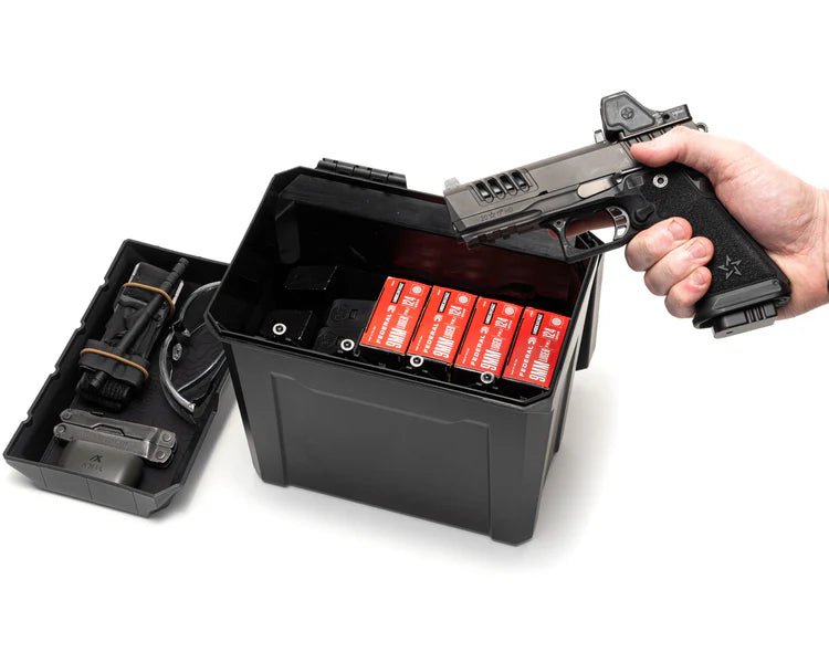StopBox U-Can Portable Lockable Firearm & Range Gear Case Open with Handgun