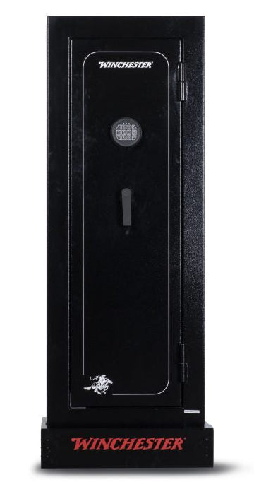 Winchester VaultLite 18 gun cabinet in black powder coat with electronic keypad and black single lever handle