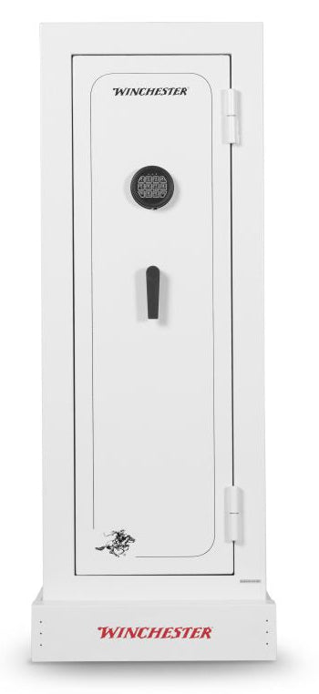 Winchester VaultLite 18 gun cabinet in white powder coat with electronic keypad and black single lever handle