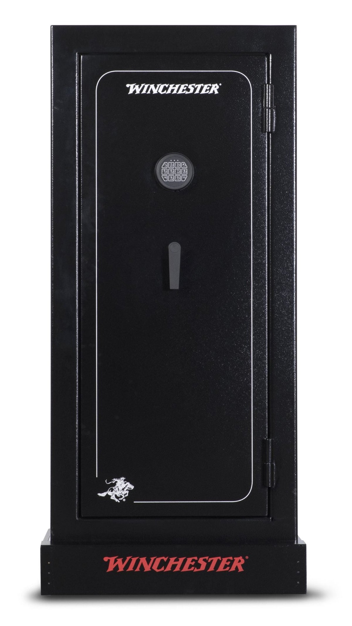 Winchester VaultLite 28 gun cabinet in black powder coat with electronic keypad and black single lever handle