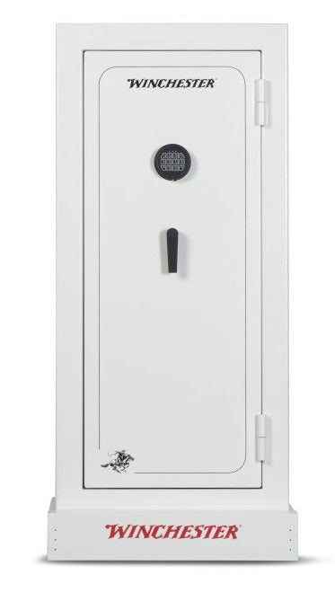 Winchester VaultLite 28 gun cabinet in white powder coat with electronic keypad and black single lever handle