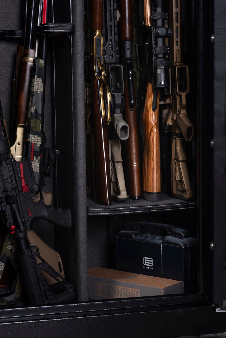 Detail of Winchester Ranger 26 interior with shotguns and rifles stored vertically in the GunStiXX system