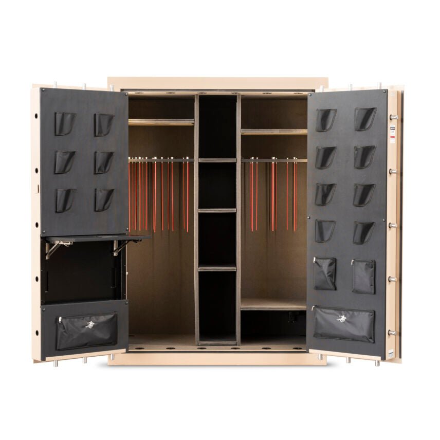 Winchester Grand American open showing empty interior with GunStiXX plates and the retractable Utility Shelf extended