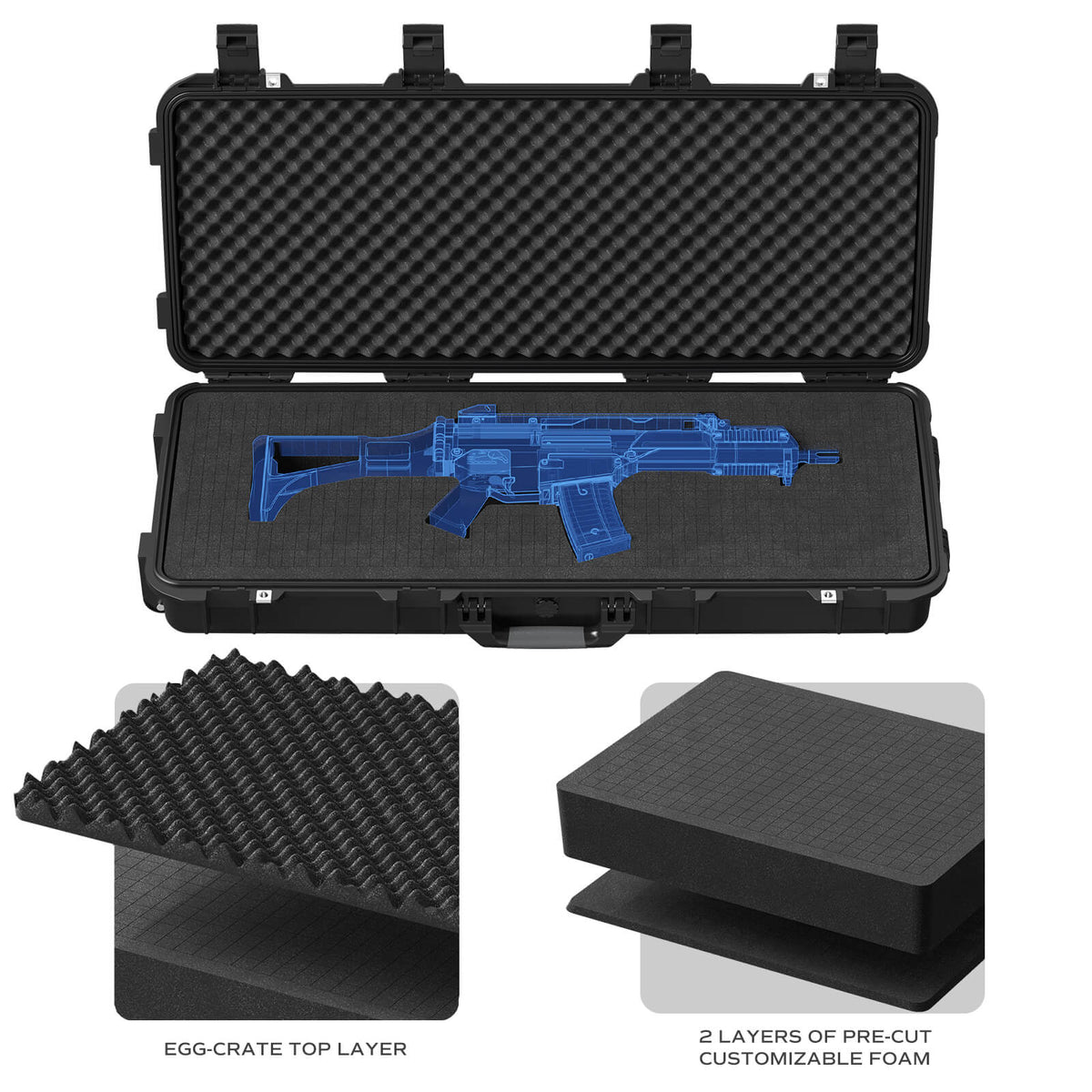 RPNB PP-91139 Weatherproof Hard Rifle Case with Customizable Foam Insert Foam Features