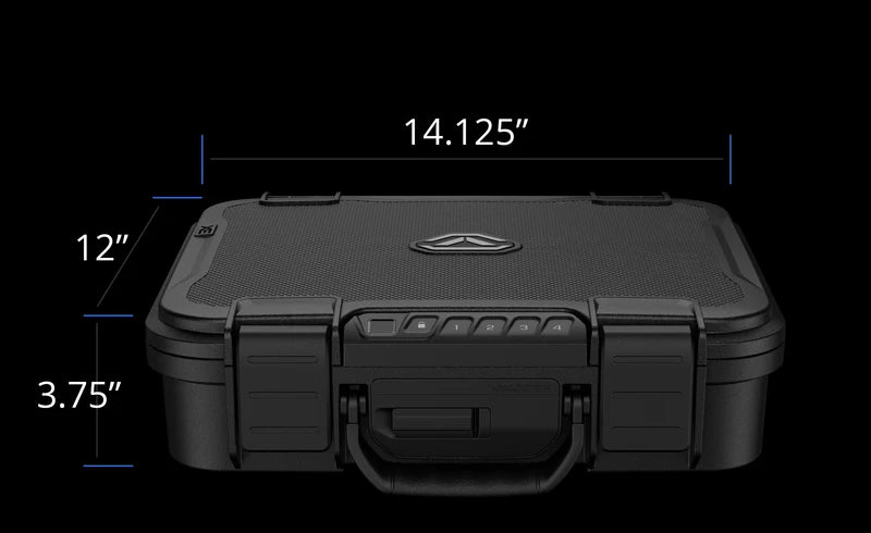 Vaultek LifePod XE dimensions: 14.125 inches wide, 12 inches deep, and 3.75 inches tall closed briefcase profile
