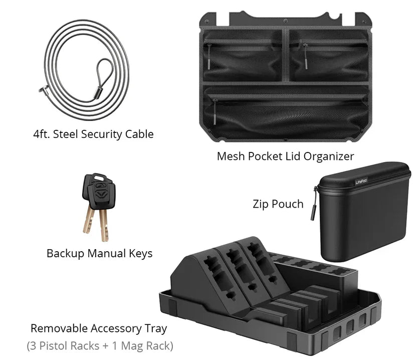 Vaultek LifePod XR Range Edition Weather Resistant Biometric Firearm Case Included Accessories
