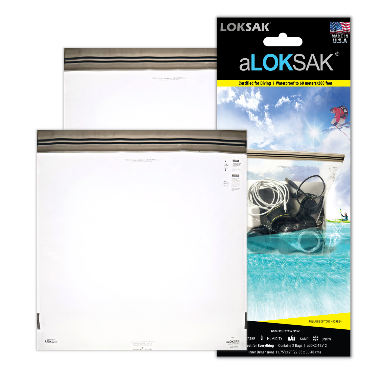 aLOK2 LOKSAK 12" x12" waterproof bags - 2 pack