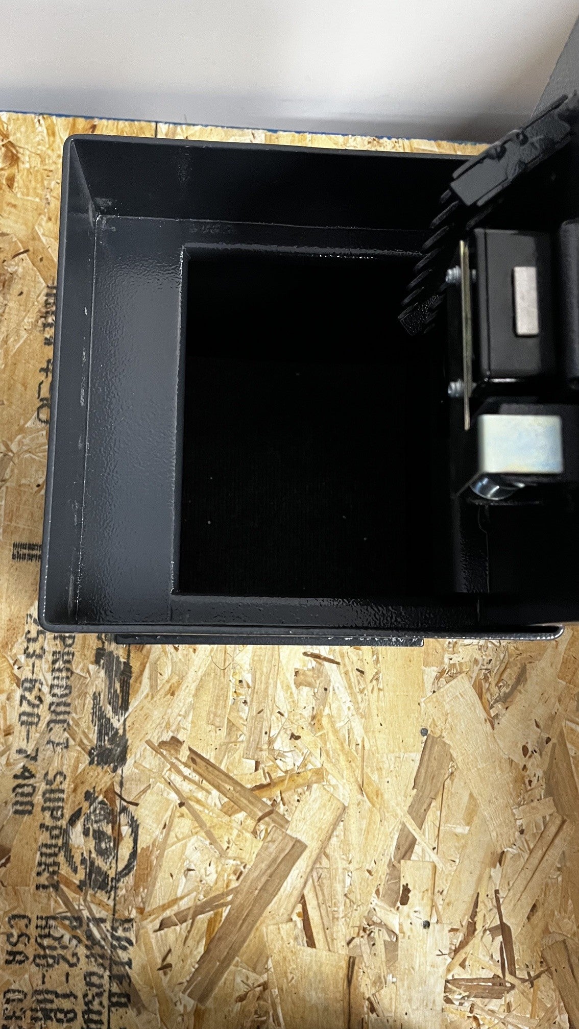 View of the inside of the safe. 