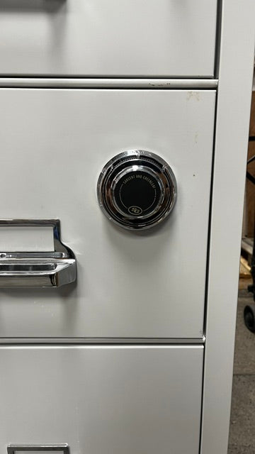 Close-up view of the S&G dial lock on the second drawer.  