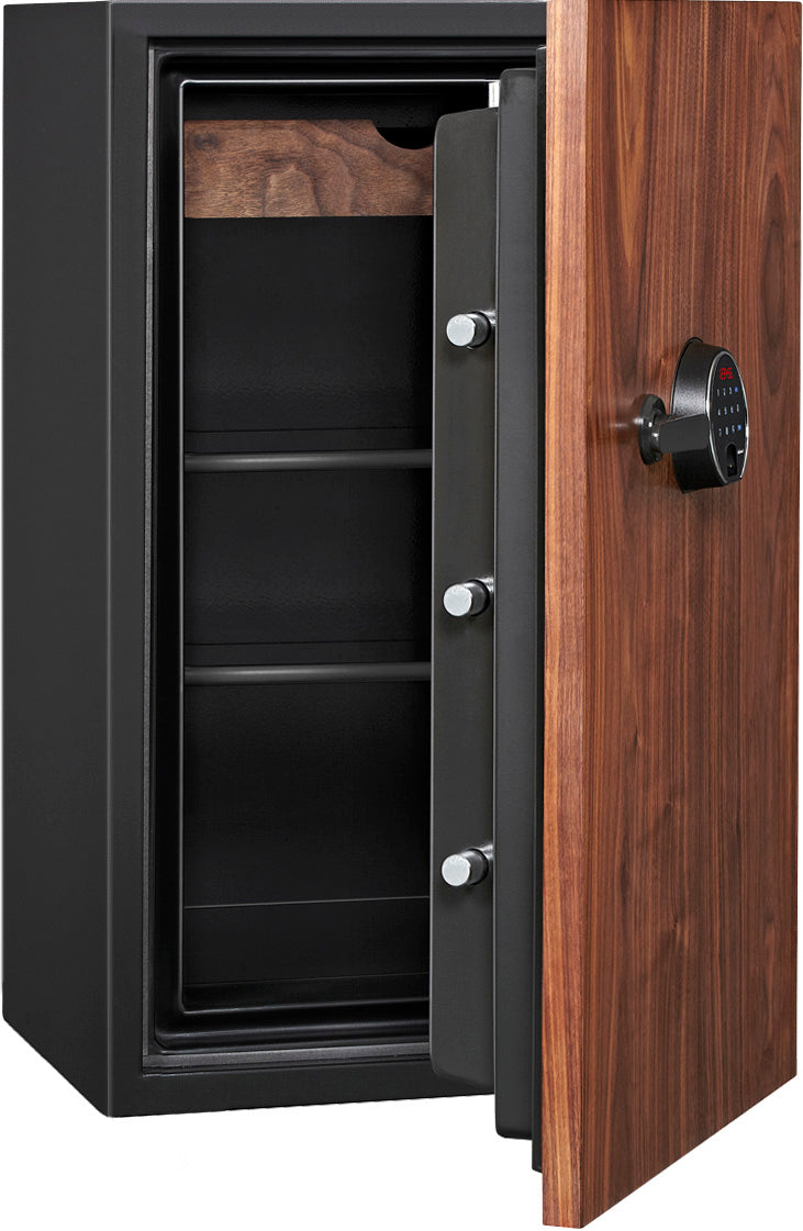 Phoenix DBAUM 800 Luxury Safe with Genuine Walnut Exterior Door Front Door Wide Open