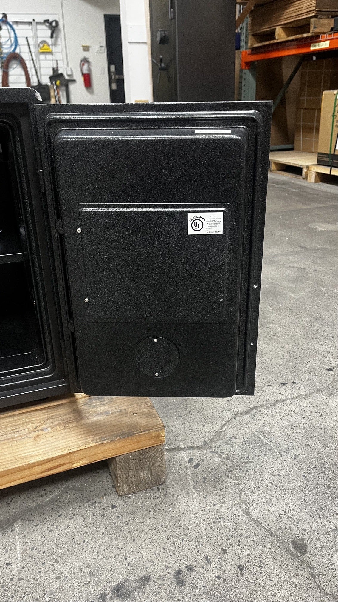 View of door with the UL rating for fire. 