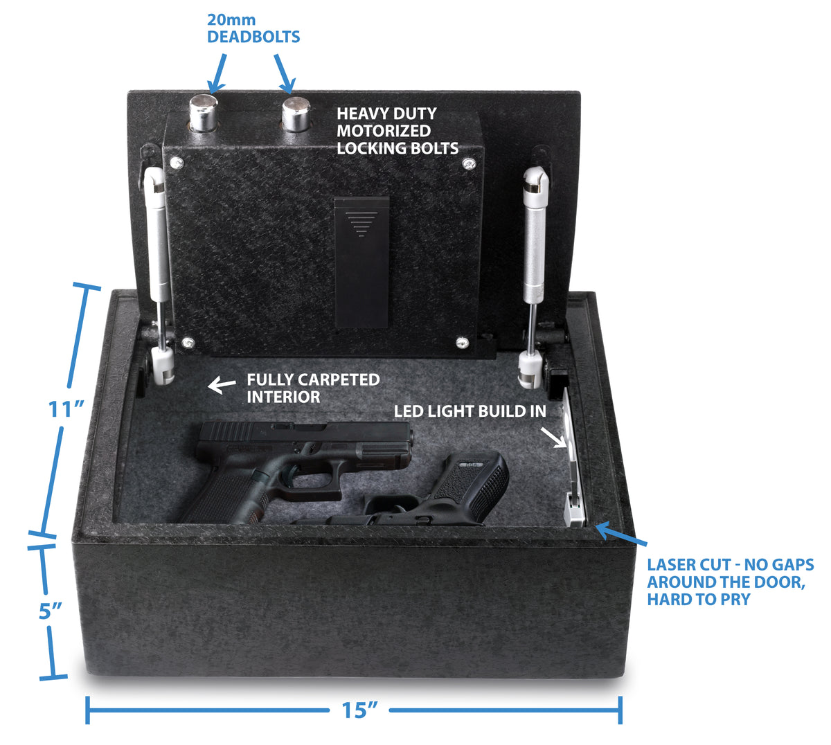 Viking VS-14BL Top Opening Drawer Biometric Keypad Safe Specs with Handguns Inside