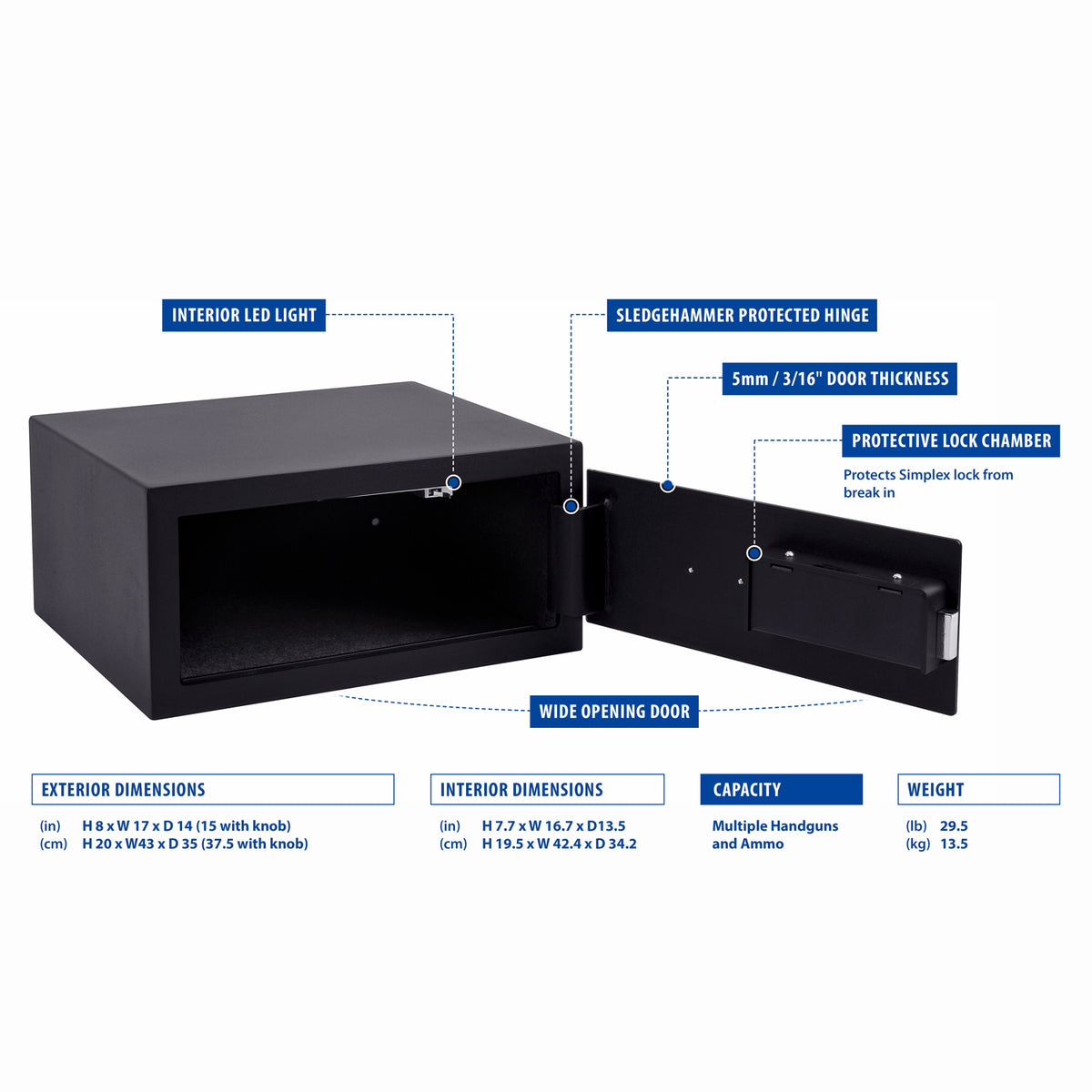 Viking VS-35SX Wide Multi Handgun Safe with Simplex Lock Specifications