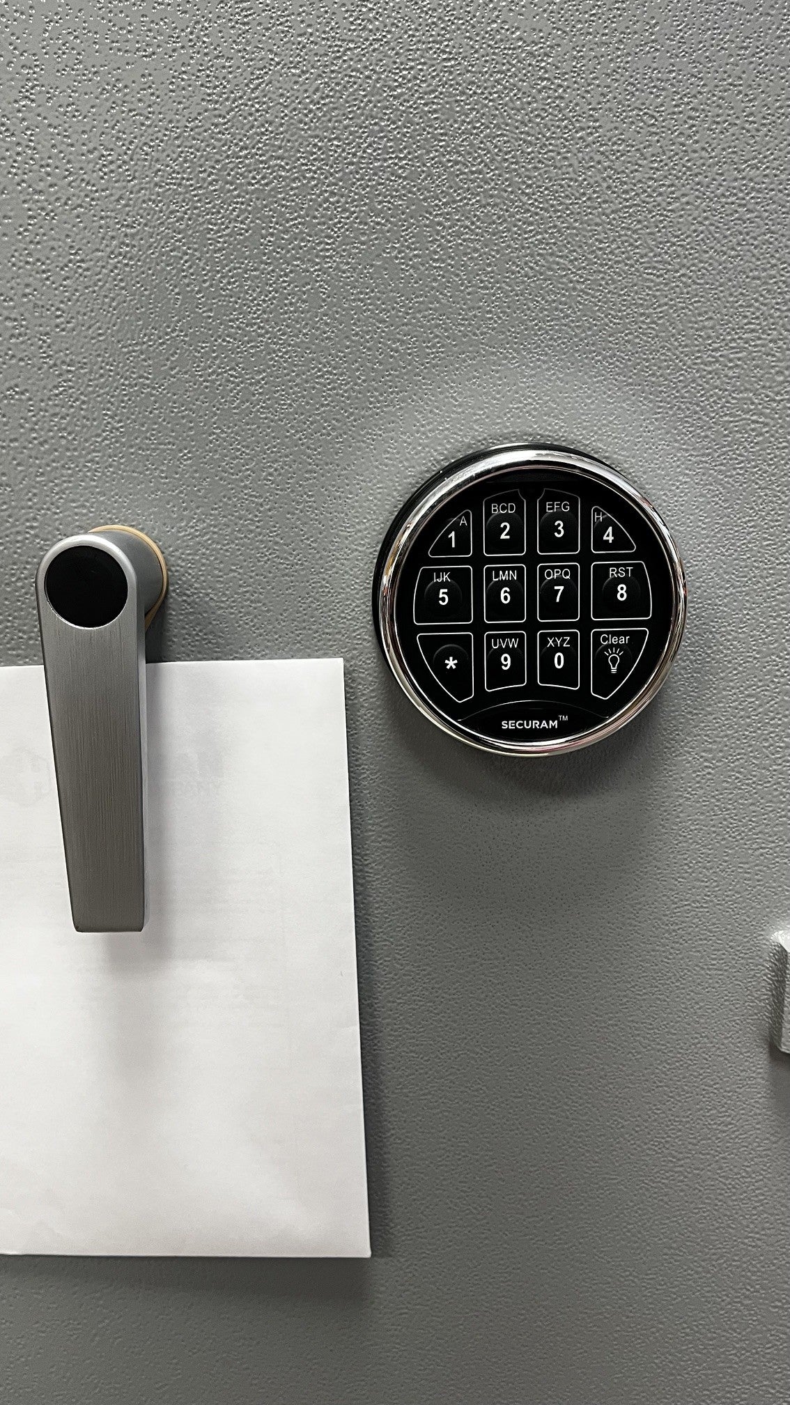 Close-up view of the digital lock. The lock is also top lit. 