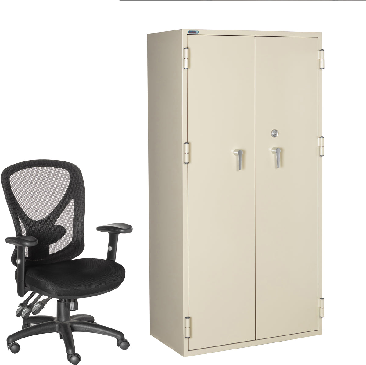 Phoenix FRSC72 Fire Fighter 90 Minute Fire Rated Storage Cabinet Next to Office Chair