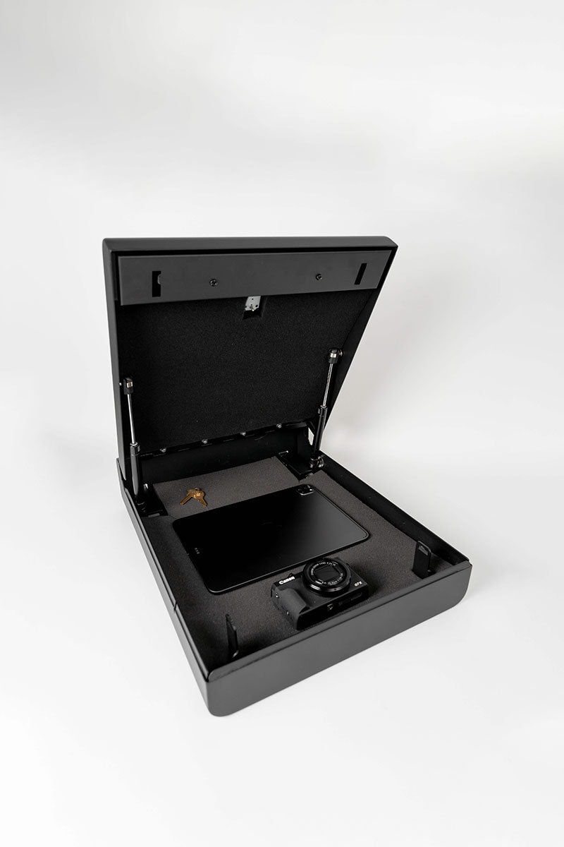 BoostedSafe Basic — Combination Access Portable Security Safe White Background Open with Contents