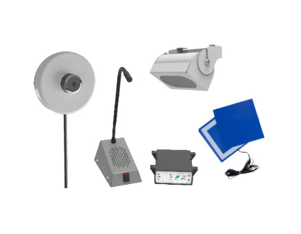 Contacta STS-K020-S23 kit: STS-C100 glass microphone, STS-SU1 staff unit, STS-S23 overhead speaker, hearing loop, and amplifier