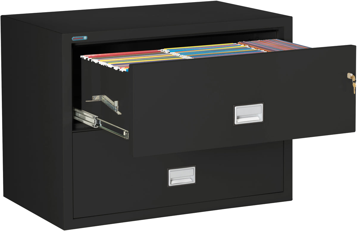 Phoenix Safe LAT2W38 38&quot; 2 Drawer Lateral Size Fire File Cabinet Black Drawer Open 2