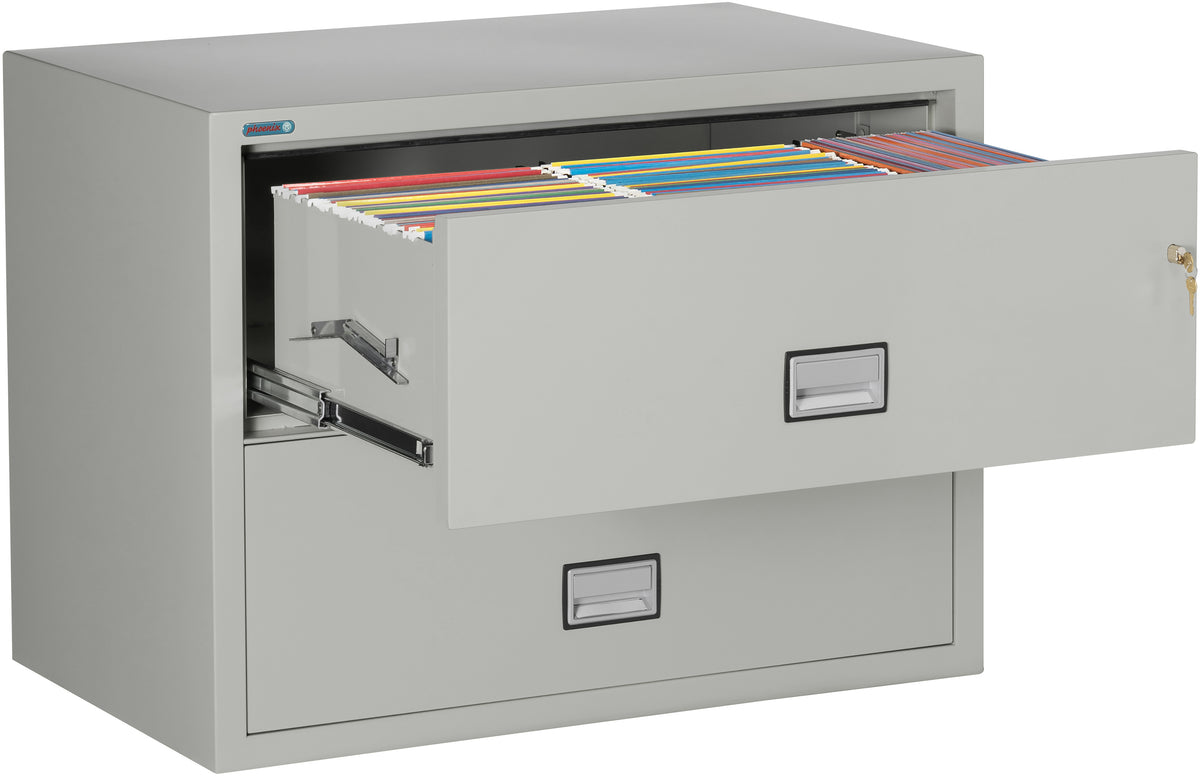 Phoenix Safe LAT2W38 38&quot; 2 Drawer Lateral Size Fire File Cabinet Light Gray Drawer Open 2