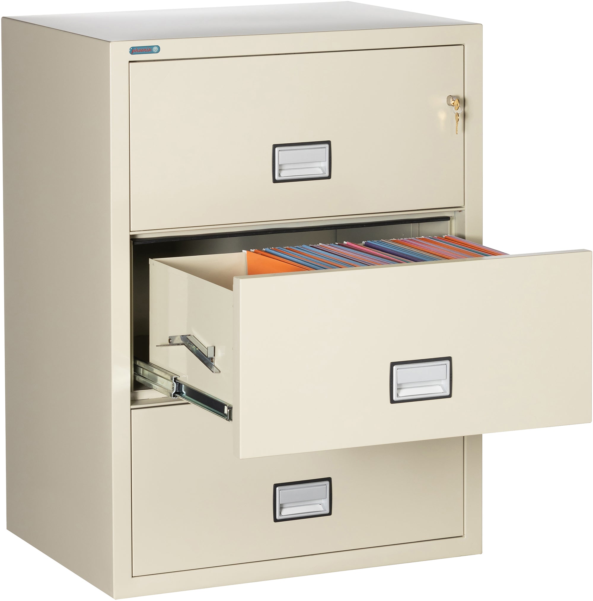 Phoenix Safe LAT3W31 31" 3 Drawer Lateral Size Fire File Cabinet Putty