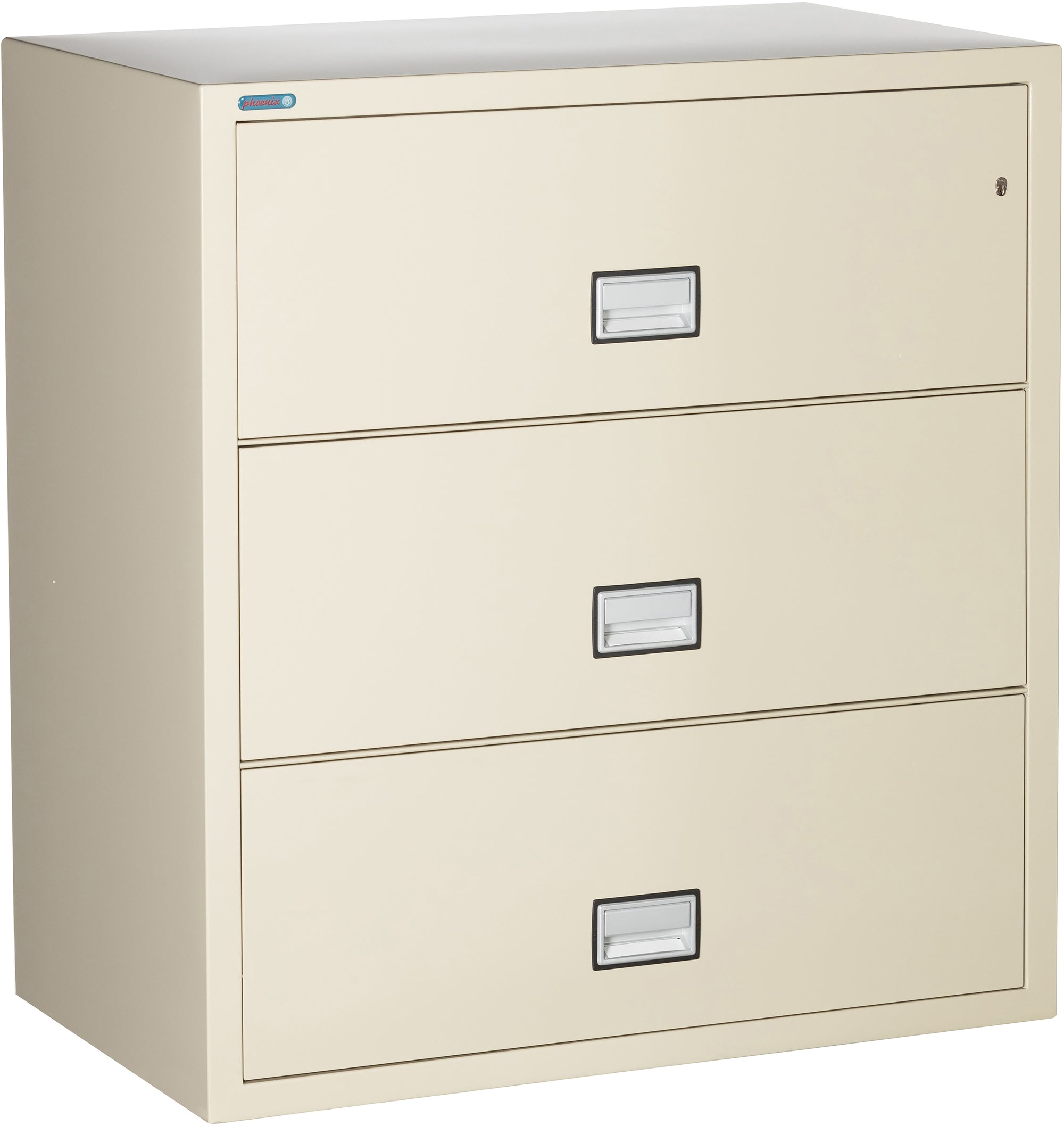 Phoenix Safe LAT3W38 38" 3 Drawer Lateral Size Fire File Cabinet Putty