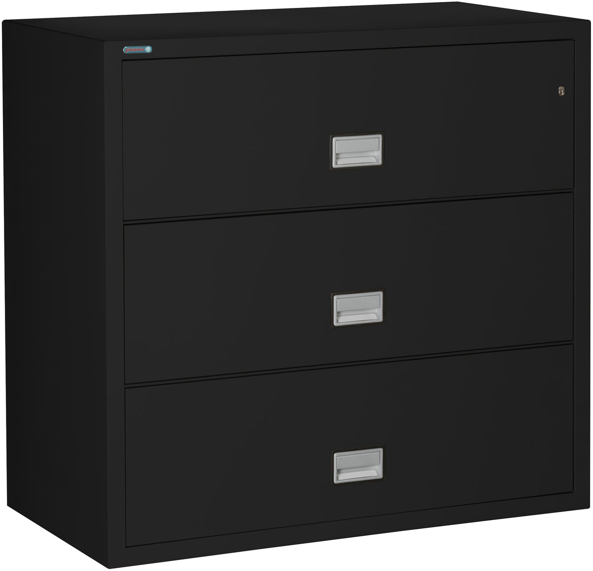 Phoenix Safe LAT3W44 44&quot; 3 Drawer Lateral Size Fire File Cabinet Black