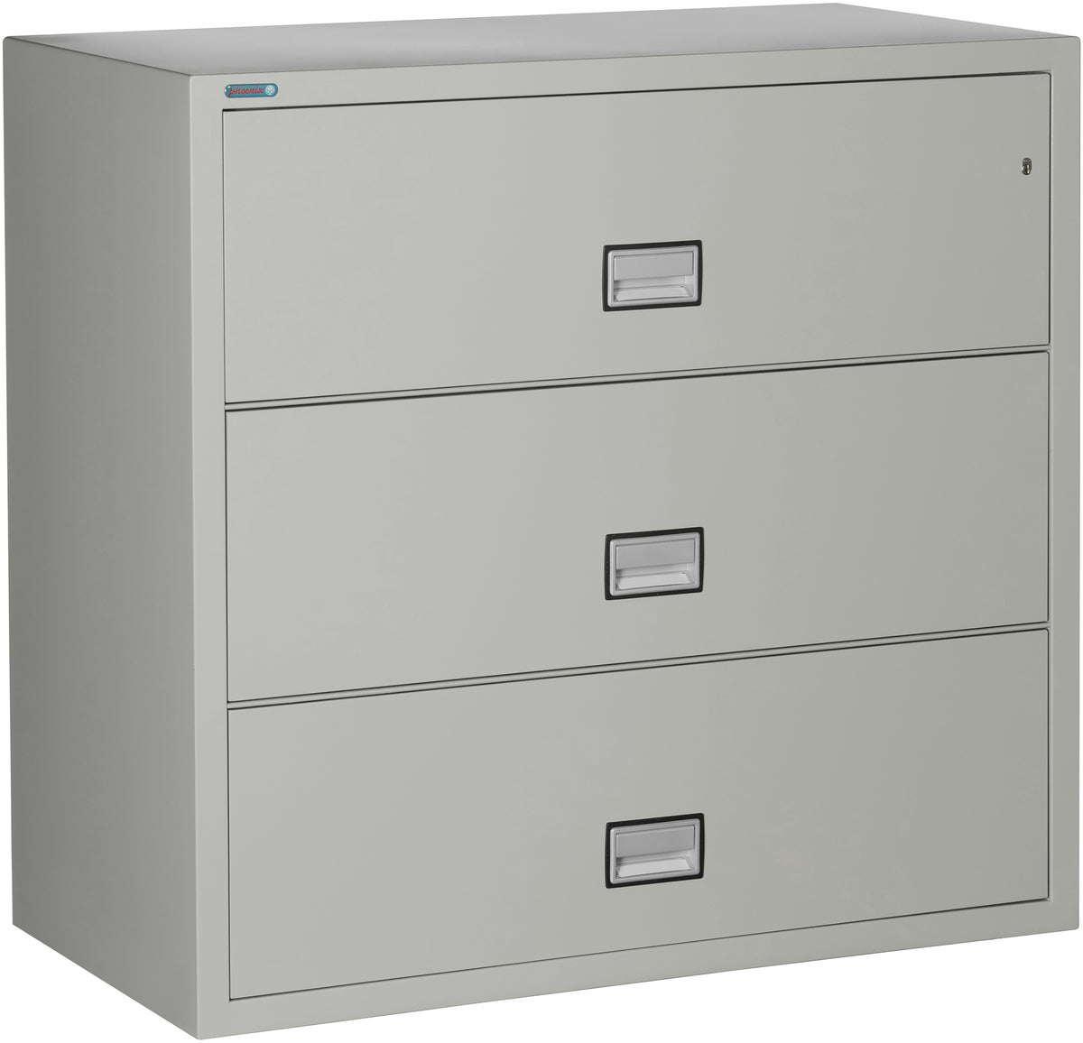 Phoenix Safe LAT3W44 44&quot; 3 Drawer Lateral Size Fire File Cabinet Light Gray