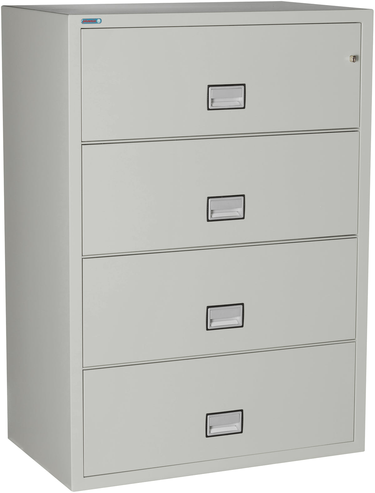 Phoenix Safe LAT4W38 38" 4 Drawer Lateral Size Fire File Cabinet Light Gray