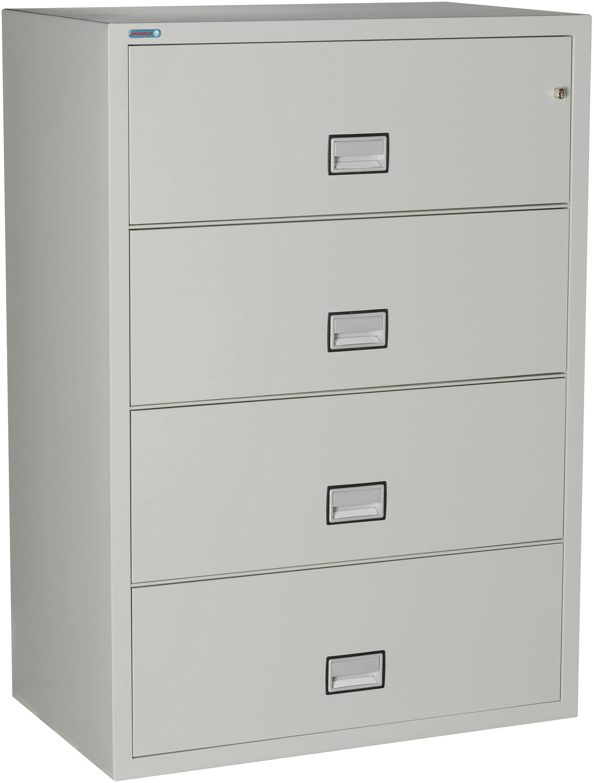 Phoenix Safe LAT4W38 38&quot; 4 Drawer Lateral Size Fire File Cabinet Light Gray
