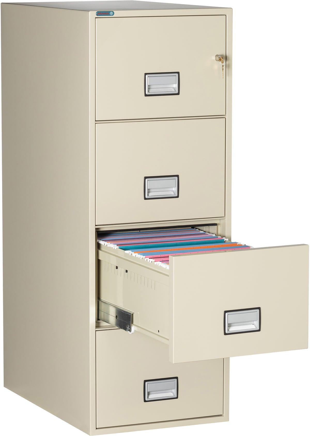 Phoenix Safe LGL4W31 31&quot; 4 Drawer Legal Size Fire File Cabinet Putty Third Drawer Open 2